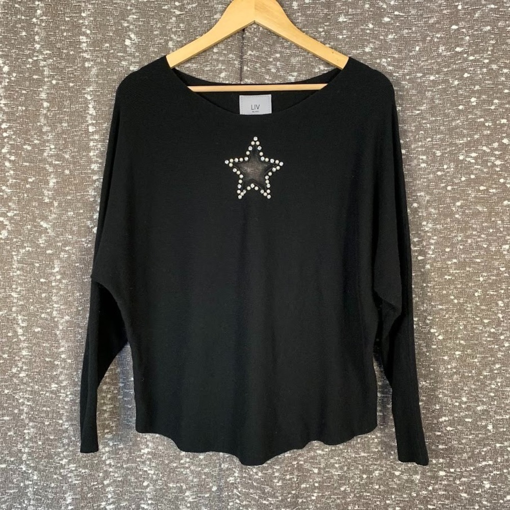 Liv Milano Anthropologie Mesh Star Sweater Quiet Luxury Preppy Women's XL‎
